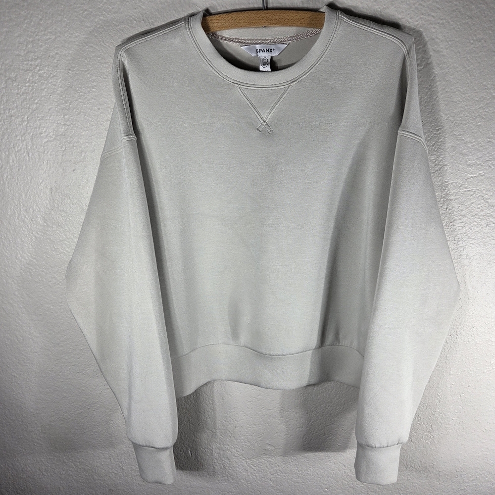 Spanx Air Essentials Beige Crew Neck Pullover Sweatshirt Top Size XS Oversized
